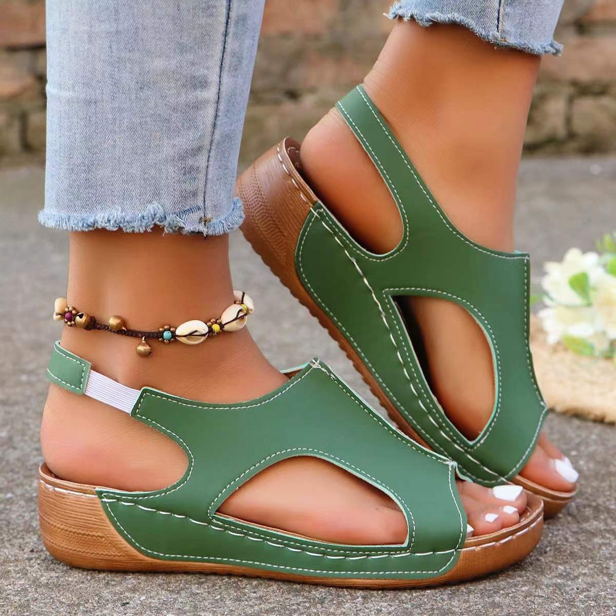 Summer Wedges Sandals With Elastic Band Design Casual Fish Mouth Shoes For Women