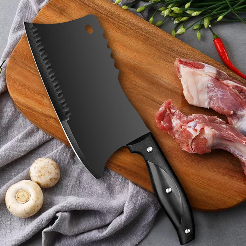 Chef's Meat Cutting Knife Stainless Steel Black Blade Kitchen Knife Slicing Knife Meat Vegetables Knife Sharp Camping Cooking Cleaver Chef Butcher
