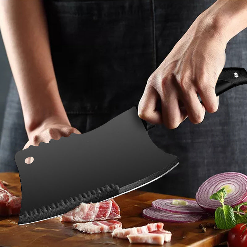 Chef's Meat Cutting Knife Stainless Steel Black Blade Kitchen Knife Slicing Knife Meat Vegetables Knife Sharp Camping Cooking Cleaver Chef Butcher