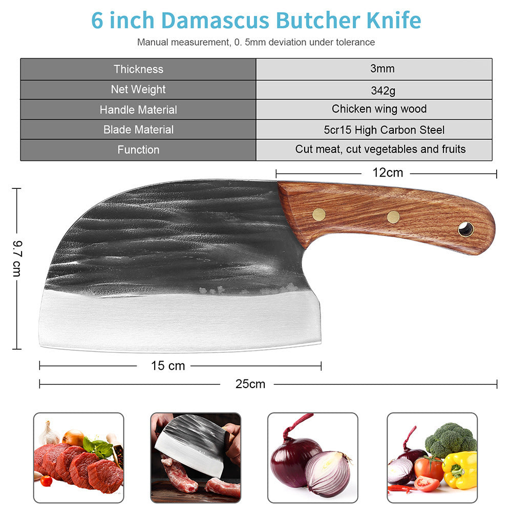 Meat Cleaver Knife, Full Tang Kitchen Boning Knife Handmade Forged Butcher Knife Serbian Chef Knife Multi Cleaver For Meat, Fish And Vegetables