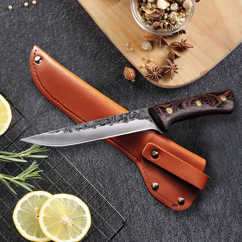 Handmade Forged Chef's Knife – High Carbon Steel with Leather Sheath & Wenge Wood Handle for Kitchen & BBQ