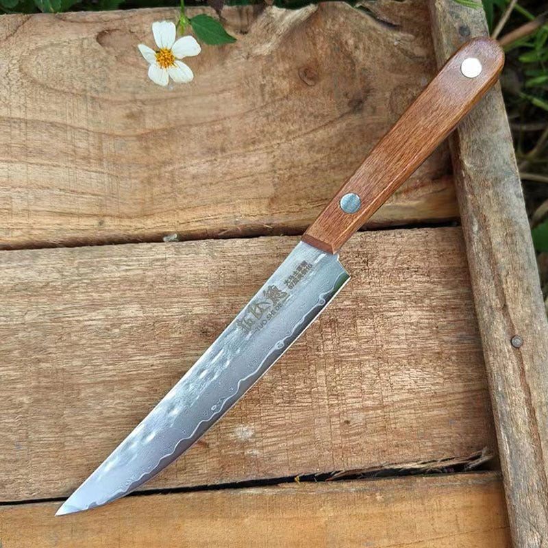 Forged Damascus Steel Steak Set Blade Sharp Peeling Fruit Knife Smooth Solid WoodHandhandle Boning Knife