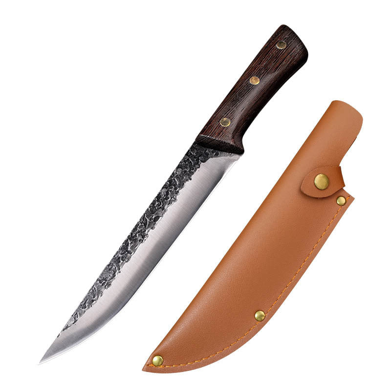 Handmade Forged Chef's Knife – High Carbon Steel with Leather Sheath & Wenge Wood Handle for Kitchen & BBQ