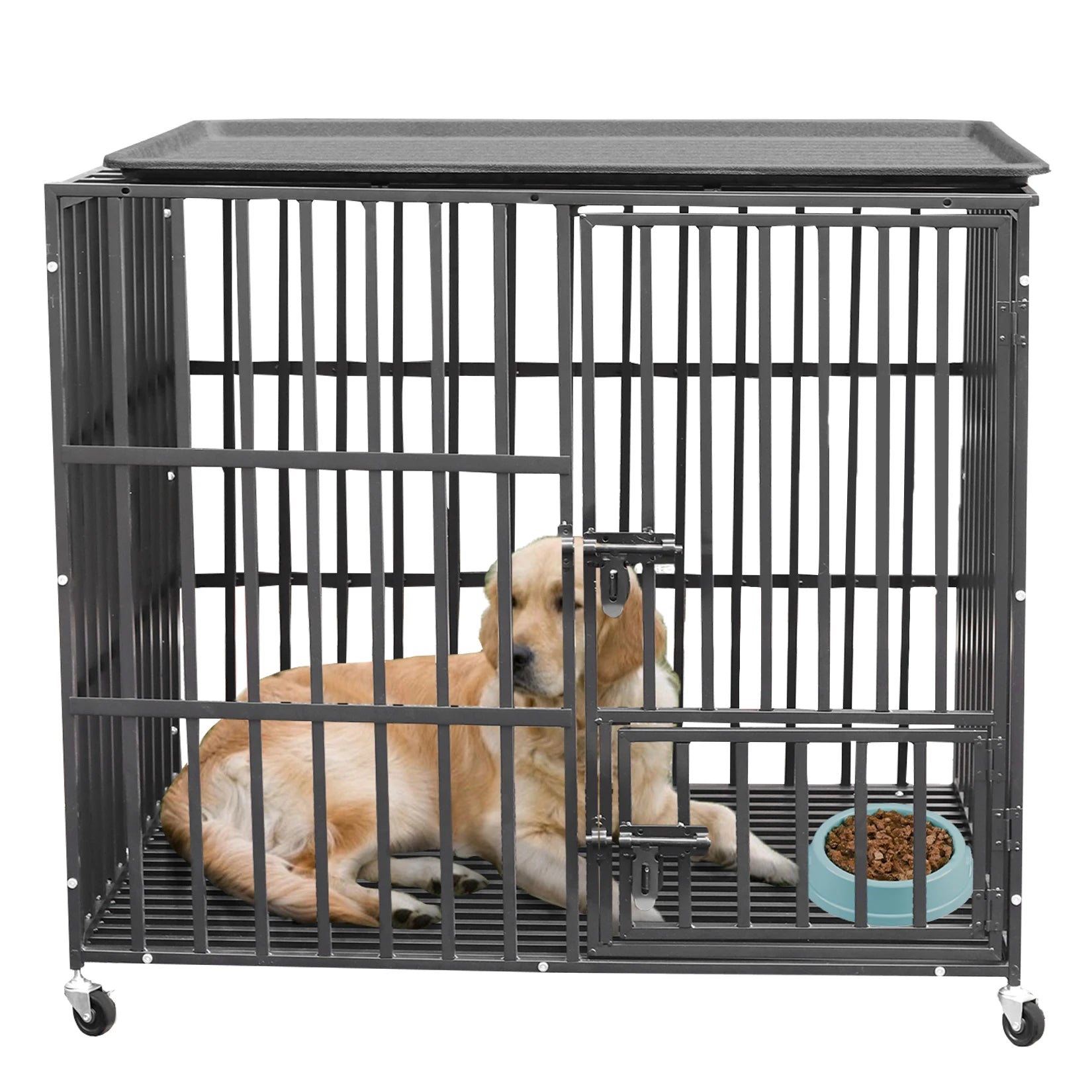 Rolling Heavy XXL Large Pet Cage Thick Metal Dog Crate Kennel Playpen with Tray