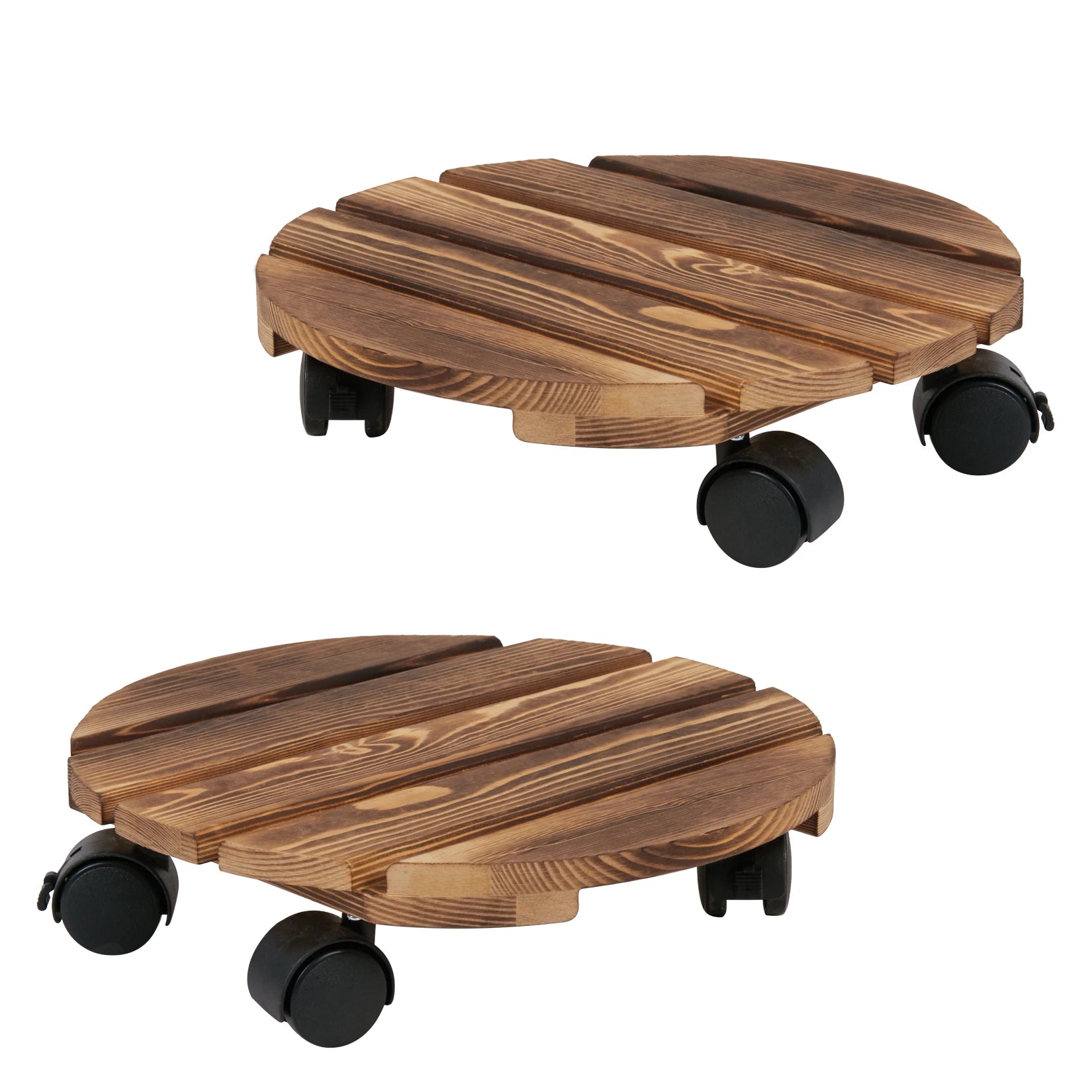 plant pot stand wheels 2 pack Plant Caddy 12''Wood Duty Round Plant Roller with 2 360° Lockab