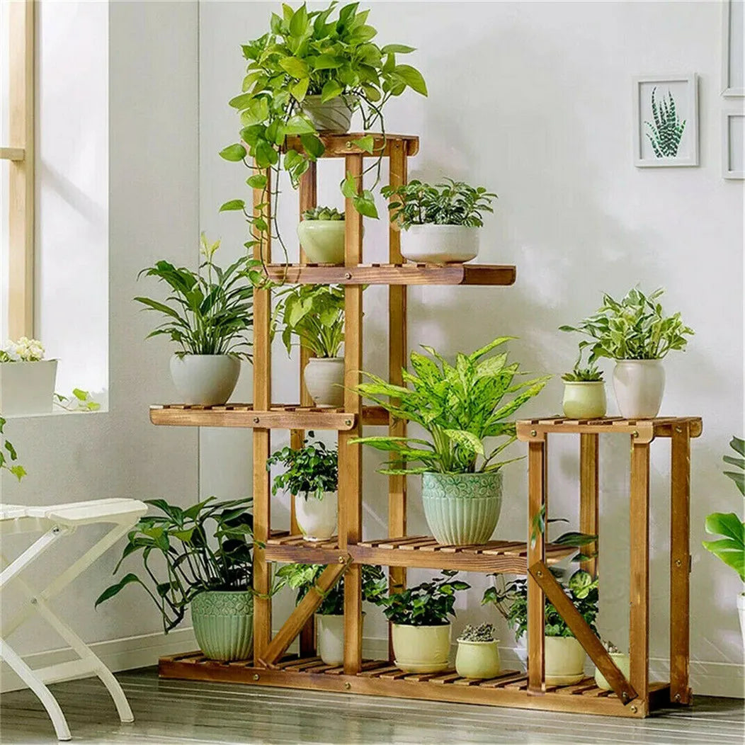 multi plant pots 6 Tiered Wood Plant Flower Stand Shelf Planter Pots Shelves Rack Holde