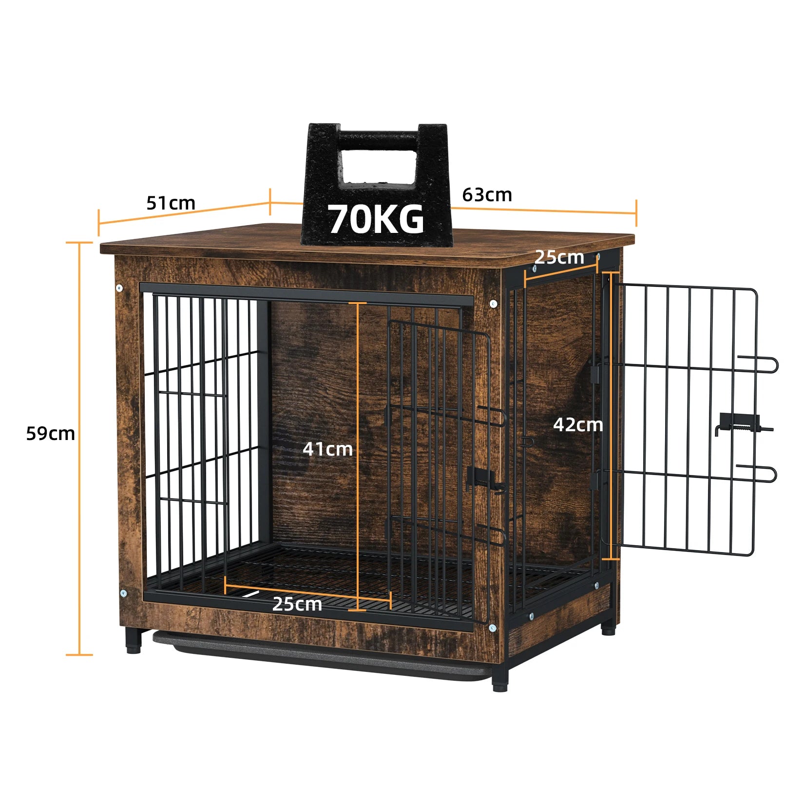 Vintage Dog Cage End Table Indoor Wooden Kennel Pet Crate with Double Doors Removable Tray