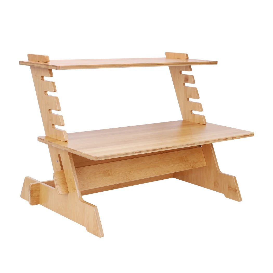 Bamboo Standing Computer Desk Monitor Stand Riser Stand Steady Up Adjustable Height Desktop Laptop Workstation Converter