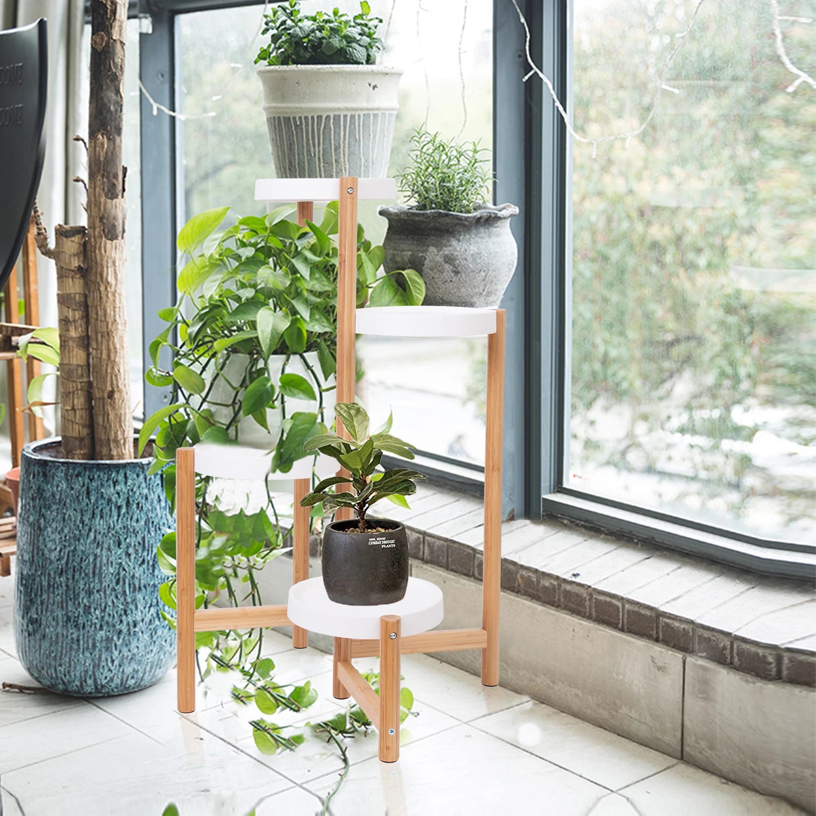4 Tier Bamboo Plant Stand Tall Corner Indoor Flower Pot Holder Nordic