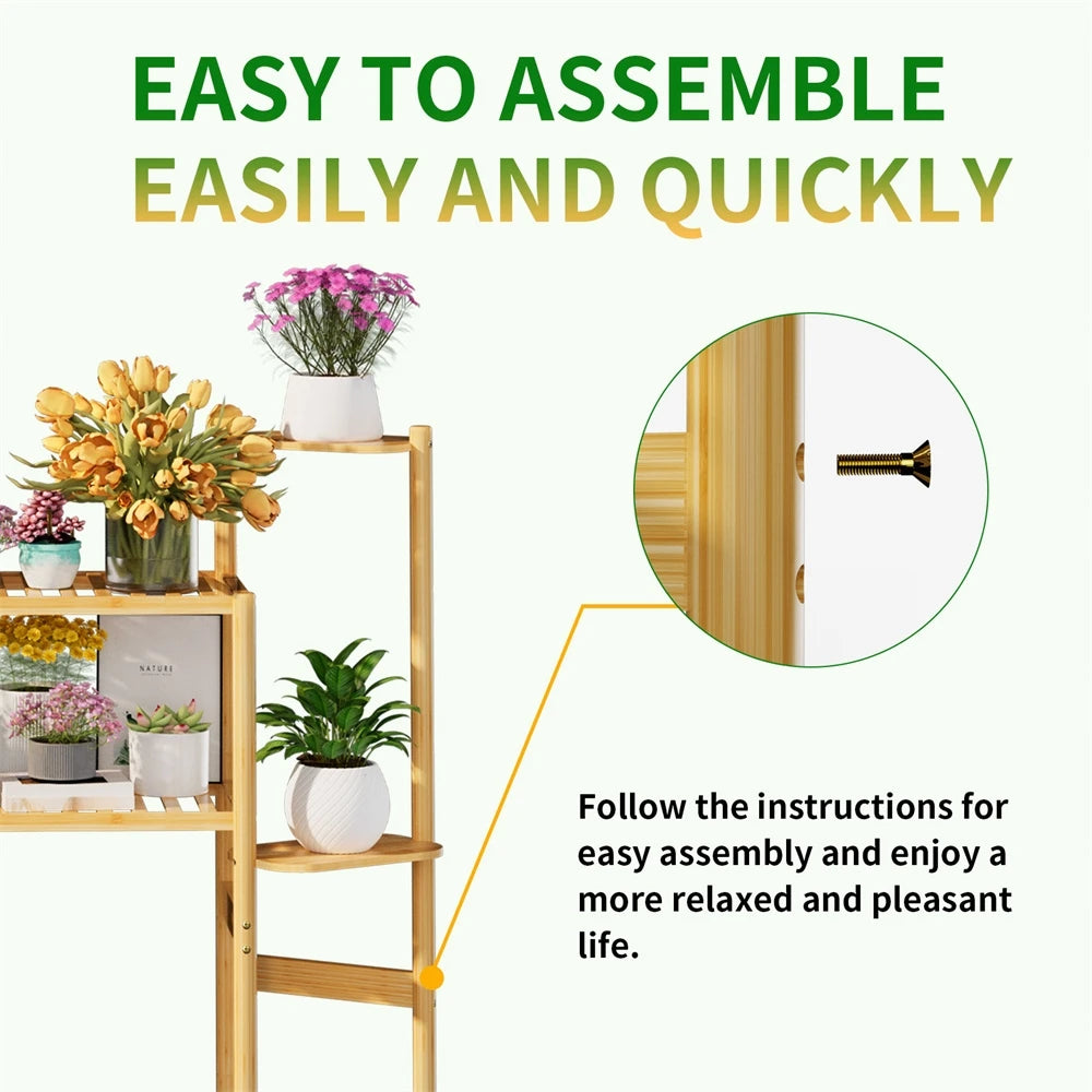 Wisfor Bamboo Plant Shelf Indoor 6 Tier Tall Corner Plant Shelves Holder & Plant Display Rack for Outdoor Garden Indoor Home