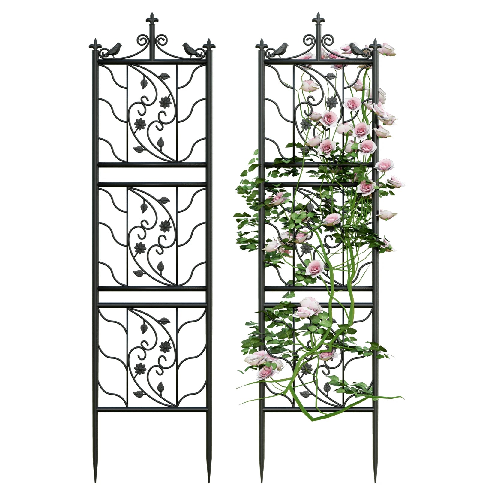 71 " Garden Trellis Decorative Outdoor Tall Metal Fence Black Lattice Panel Yard Corner Décor for Climbing Plant Flower