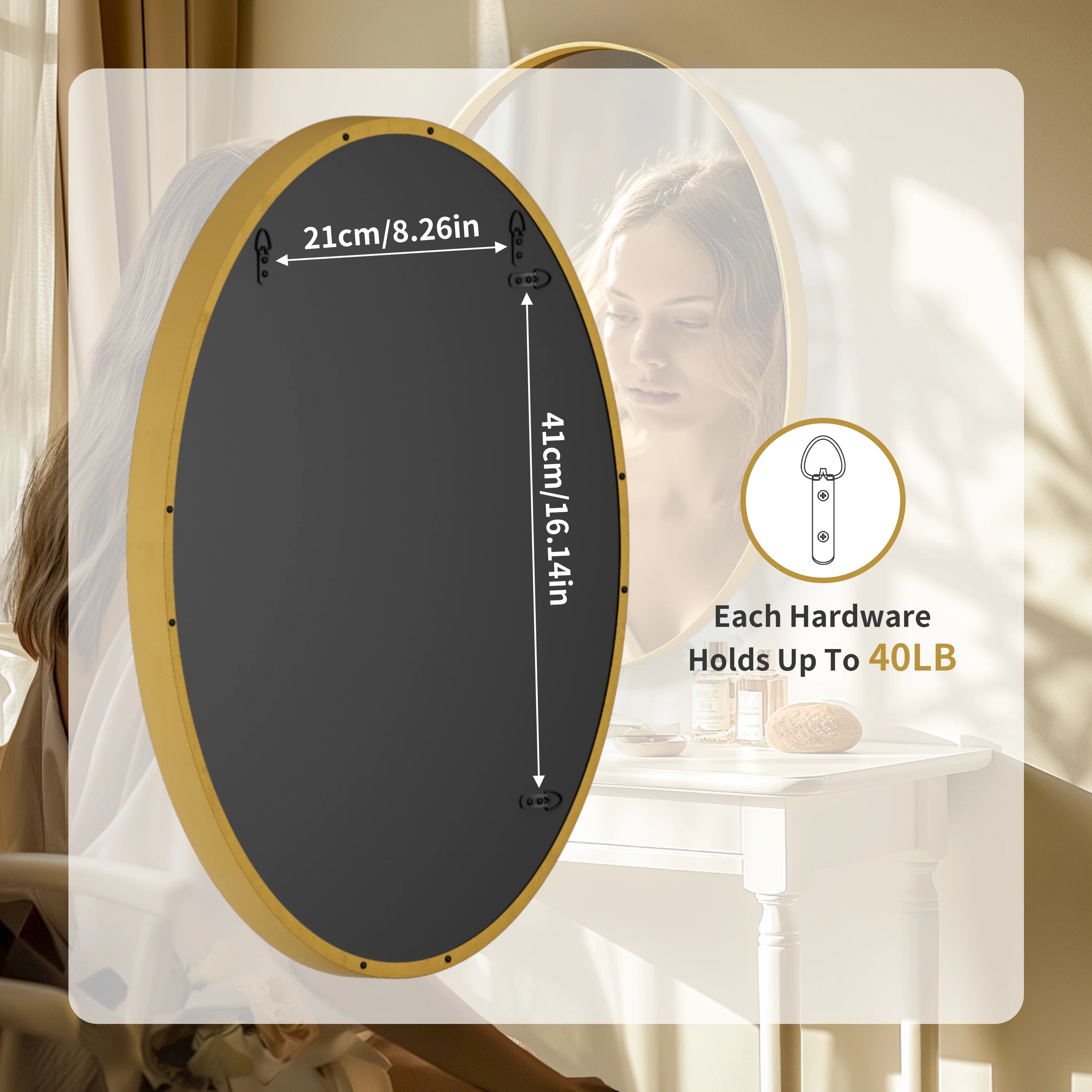 Oval Gold Bathroom Mirror, Gold Framed Mirror for Wall, Metal Frame Gold Circle Mirror Decorative