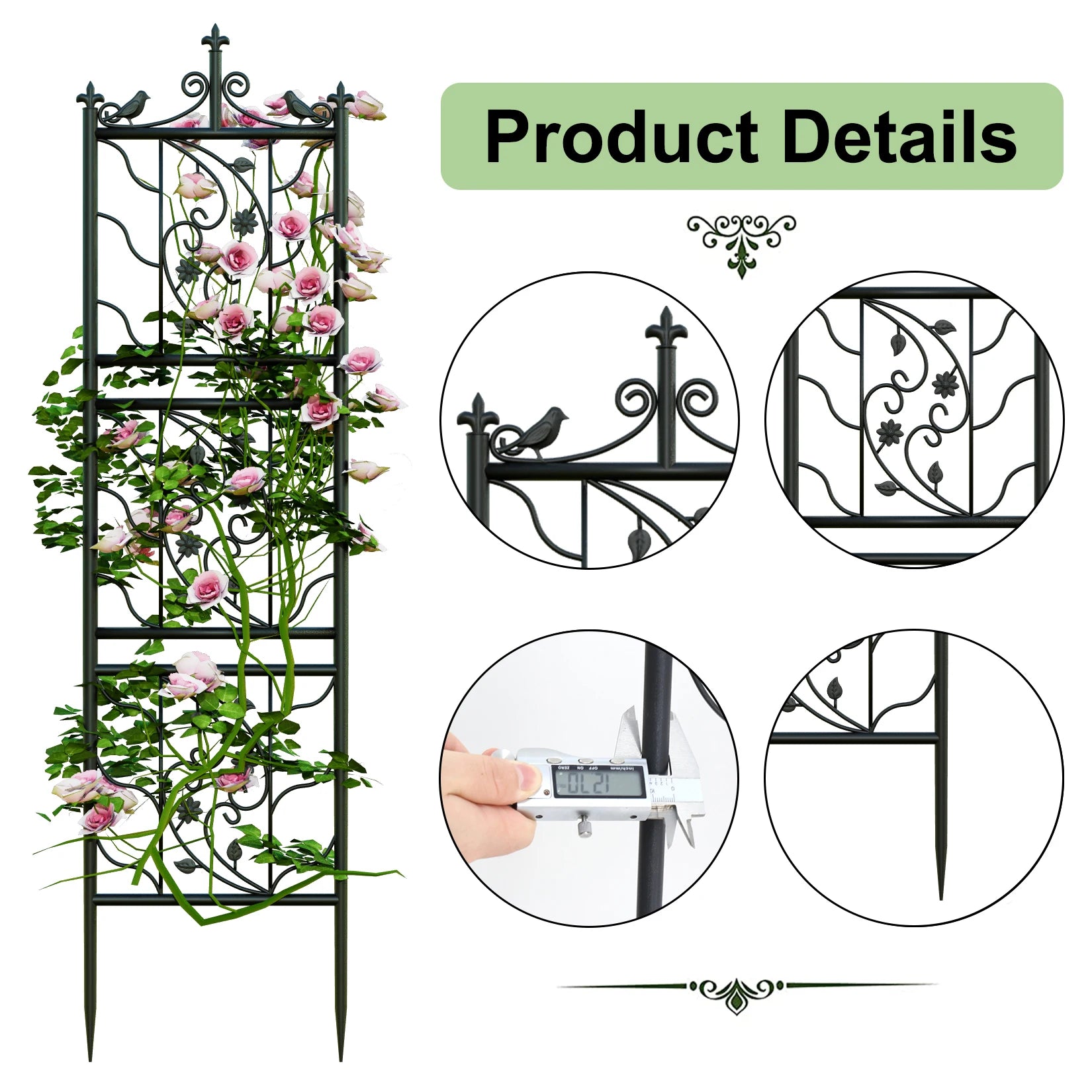 71 " Garden Trellis Decorative Outdoor Tall Metal Fence Black Lattice Panel Yard Corner Décor for Climbing Plant Flower