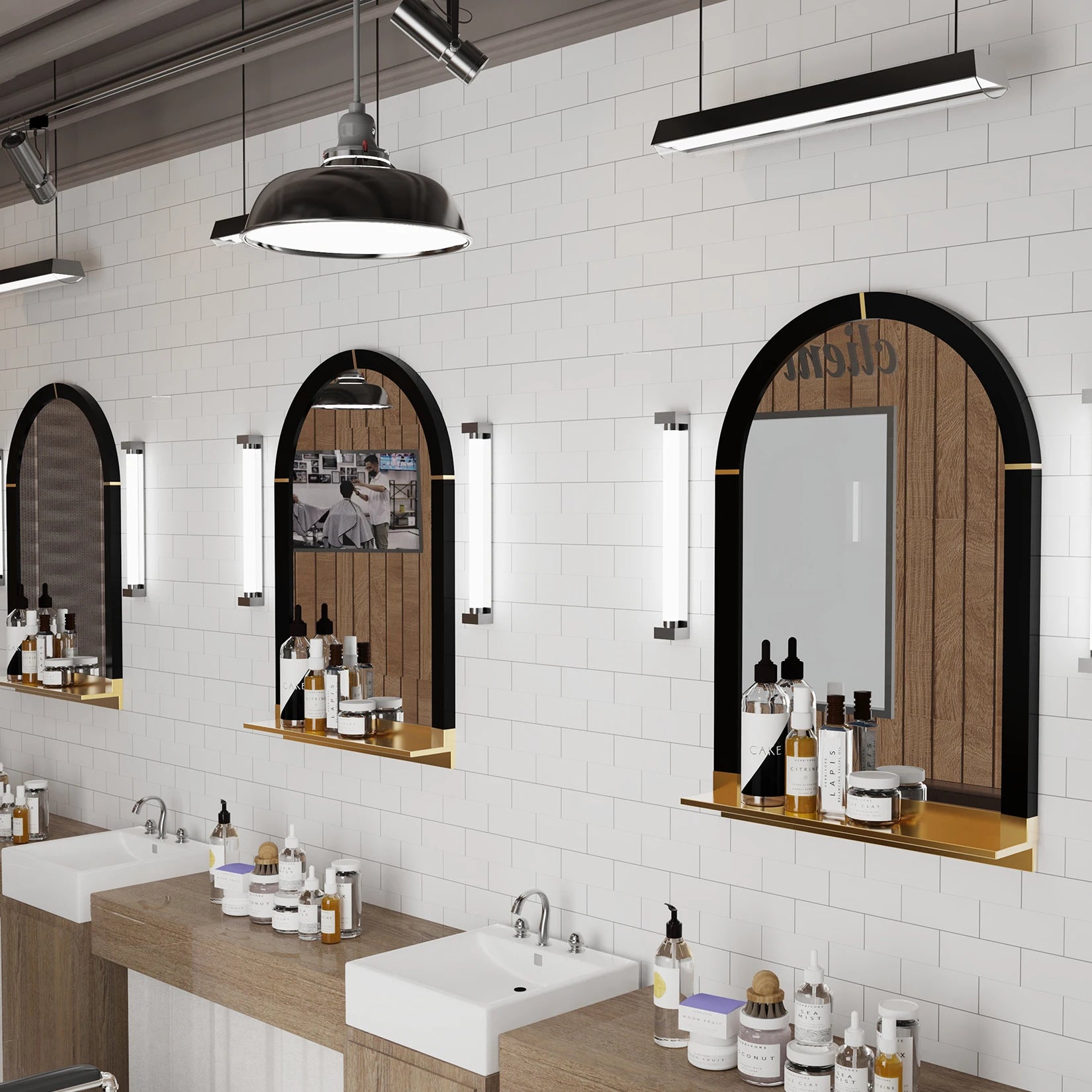 Arched Wall Mirror with Shelf Metal Framed Decorative Mirrors for Wall Decor, Living Room, Bathroom Vanity