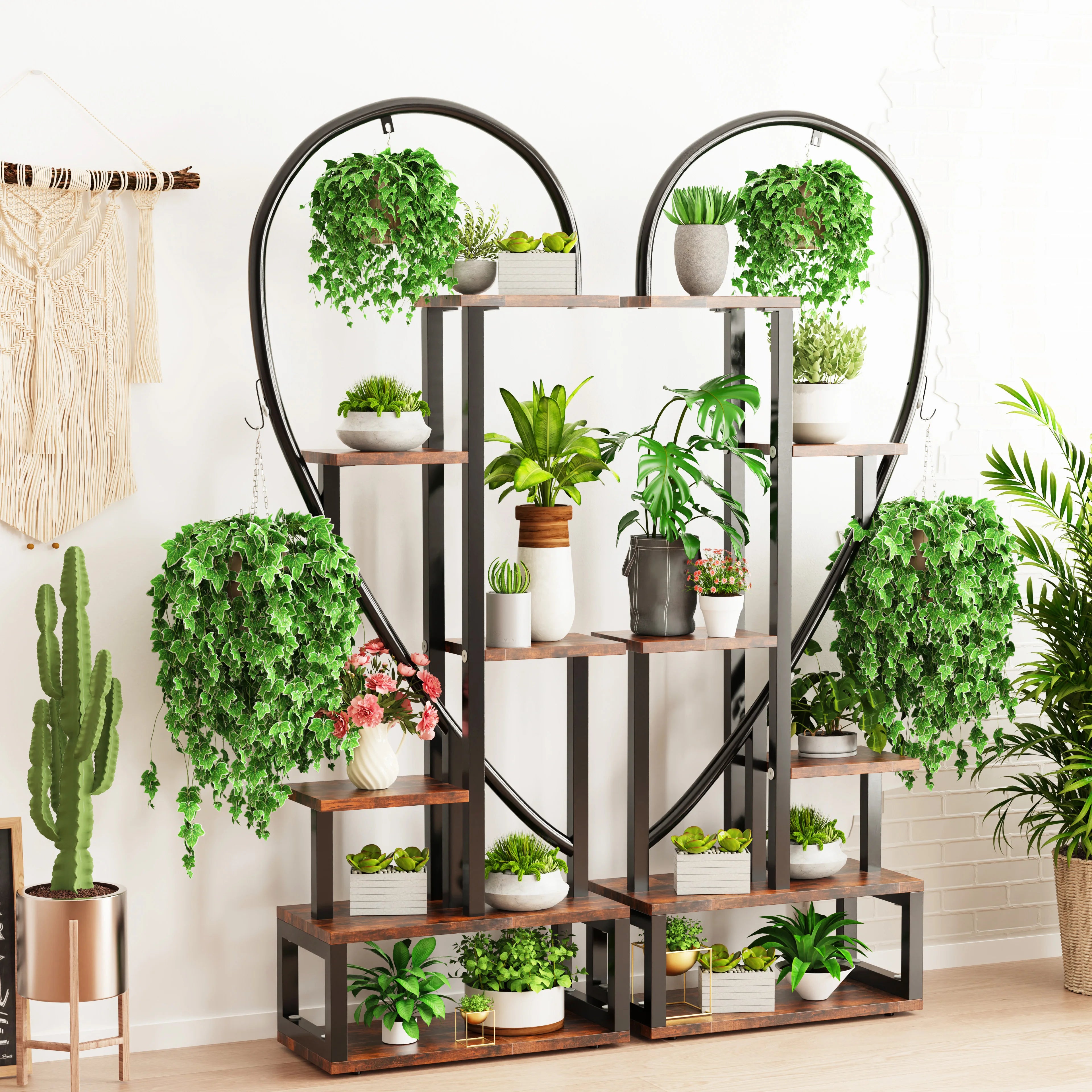 indoor ladder plant stand 6 Tier Metal Plant Stand, Creative Half Heart Shape Ladder Plant Stand