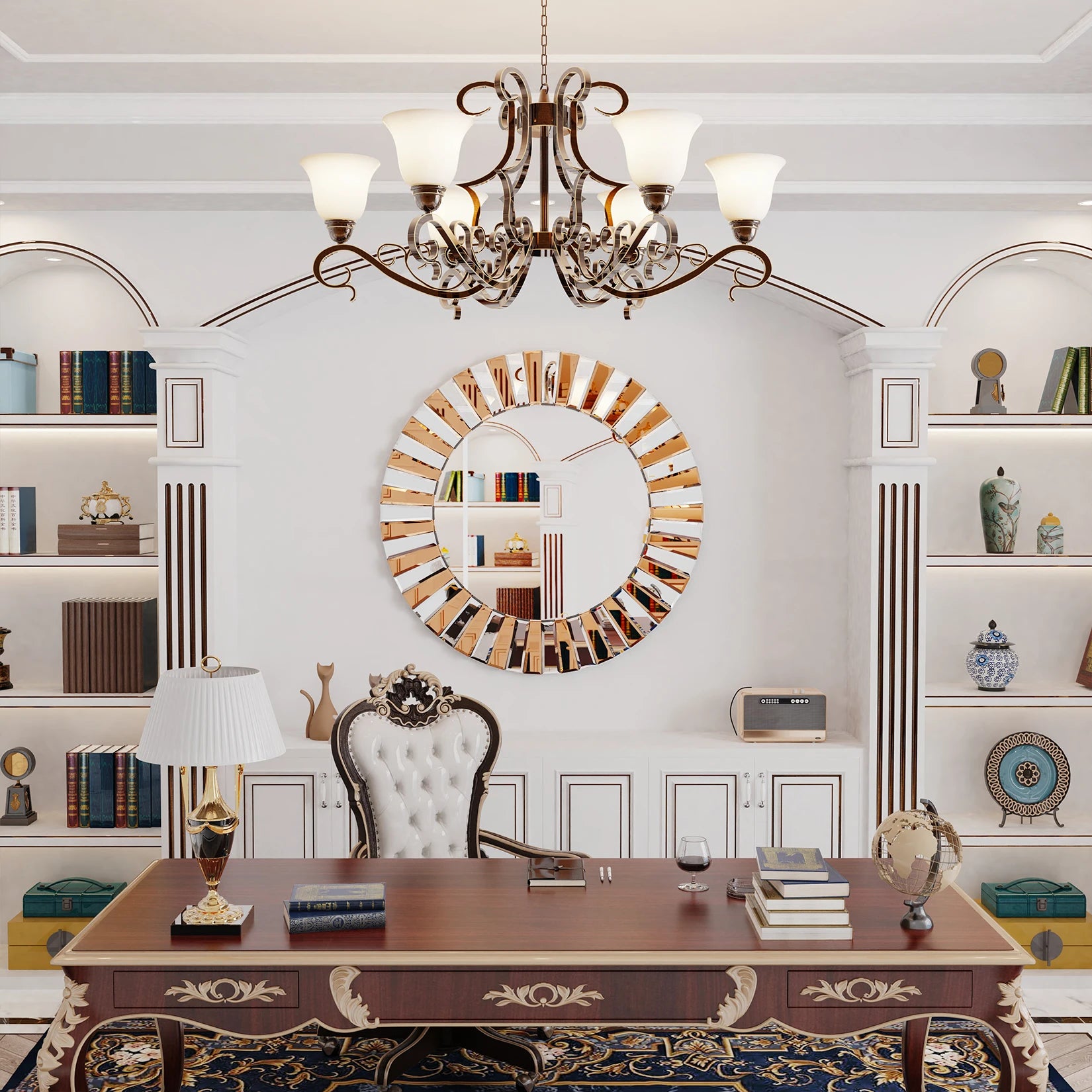 Decorative Mirrors Round Sunburst Wall Mirror Beveled Edge Glass Bathroom Vanity Mirror Hanging Accent Mirrors for Living Room