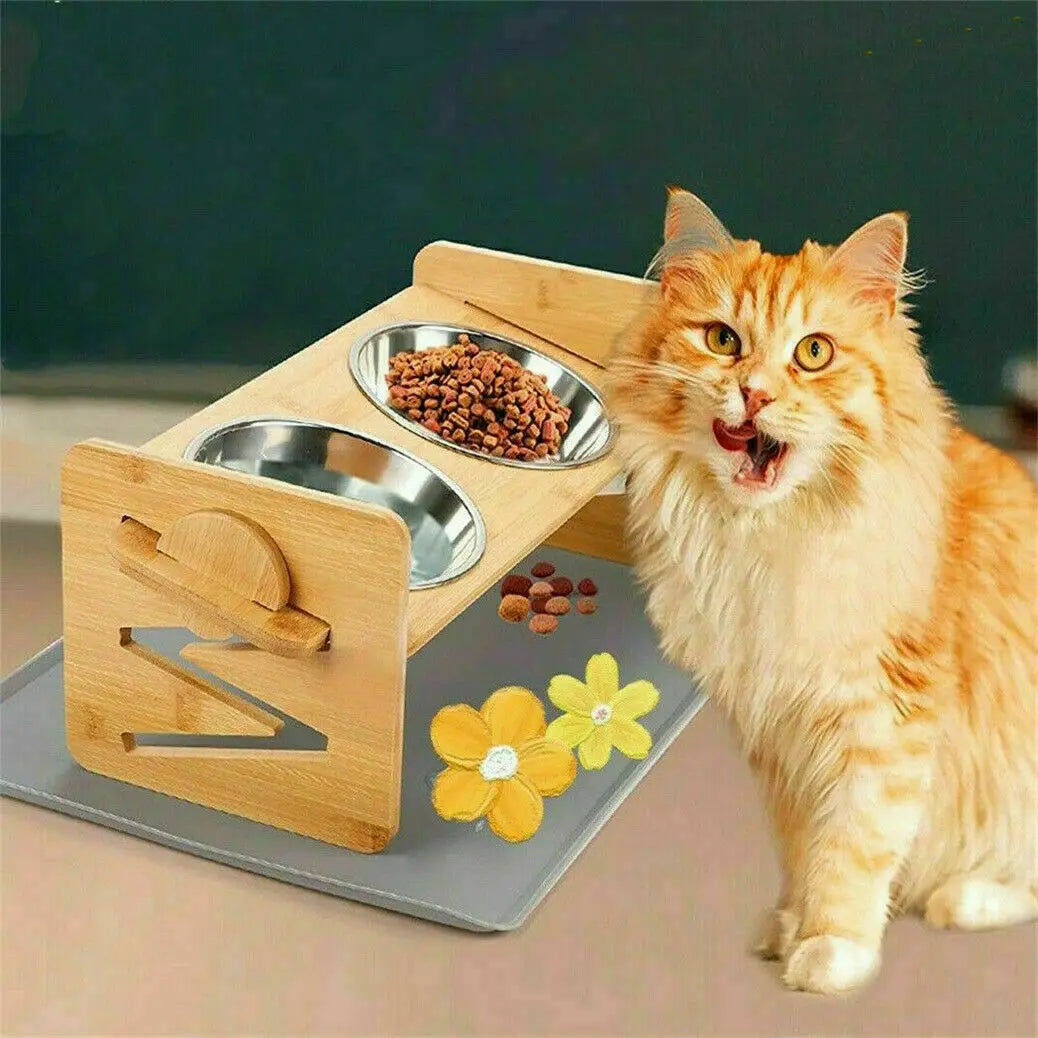 Raised Pet Dog Bowl ,Adjustable Elevated Stand Bowl Neck Care Feeder For Dog Cat Food and Water Bowl Stand Feeder Stainless Bowl