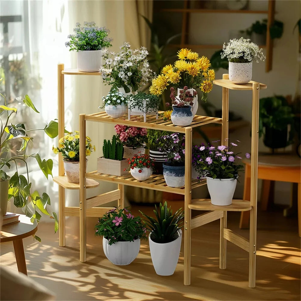 Wisfor Bamboo Plant Shelf Indoor 6 Tier Tall Corner Plant Shelves Holder & Plant Display Rack for Outdoor Garden Indoor Home