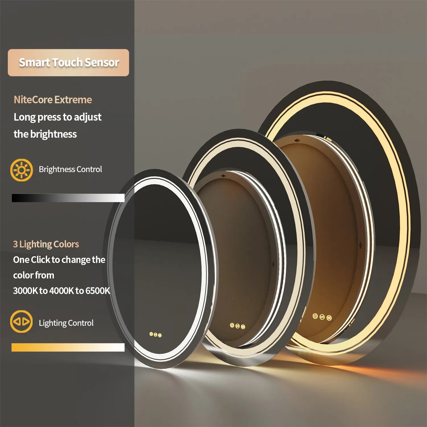 Oval LED Bathroom Mirror Dimmable Light Wall Mounted Makeup Mirror with Demist Illuminated Vanity Mirror