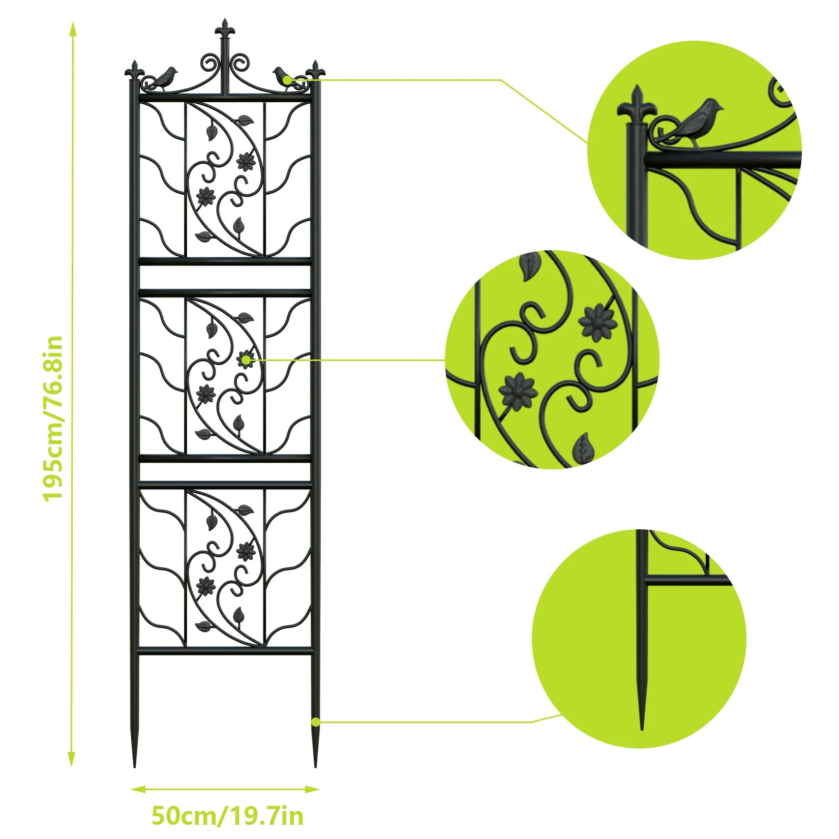 71 " Garden Trellis Decorative Outdoor Tall Metal Fence Black Lattice Panel Yard Corner Décor for Climbing Plant Flower