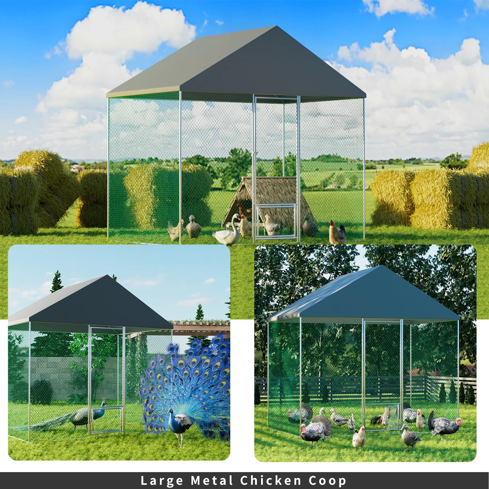 Poultry Chicken Coop Hen House Hutch Backyard Run Nesting Box Outdoor Cage