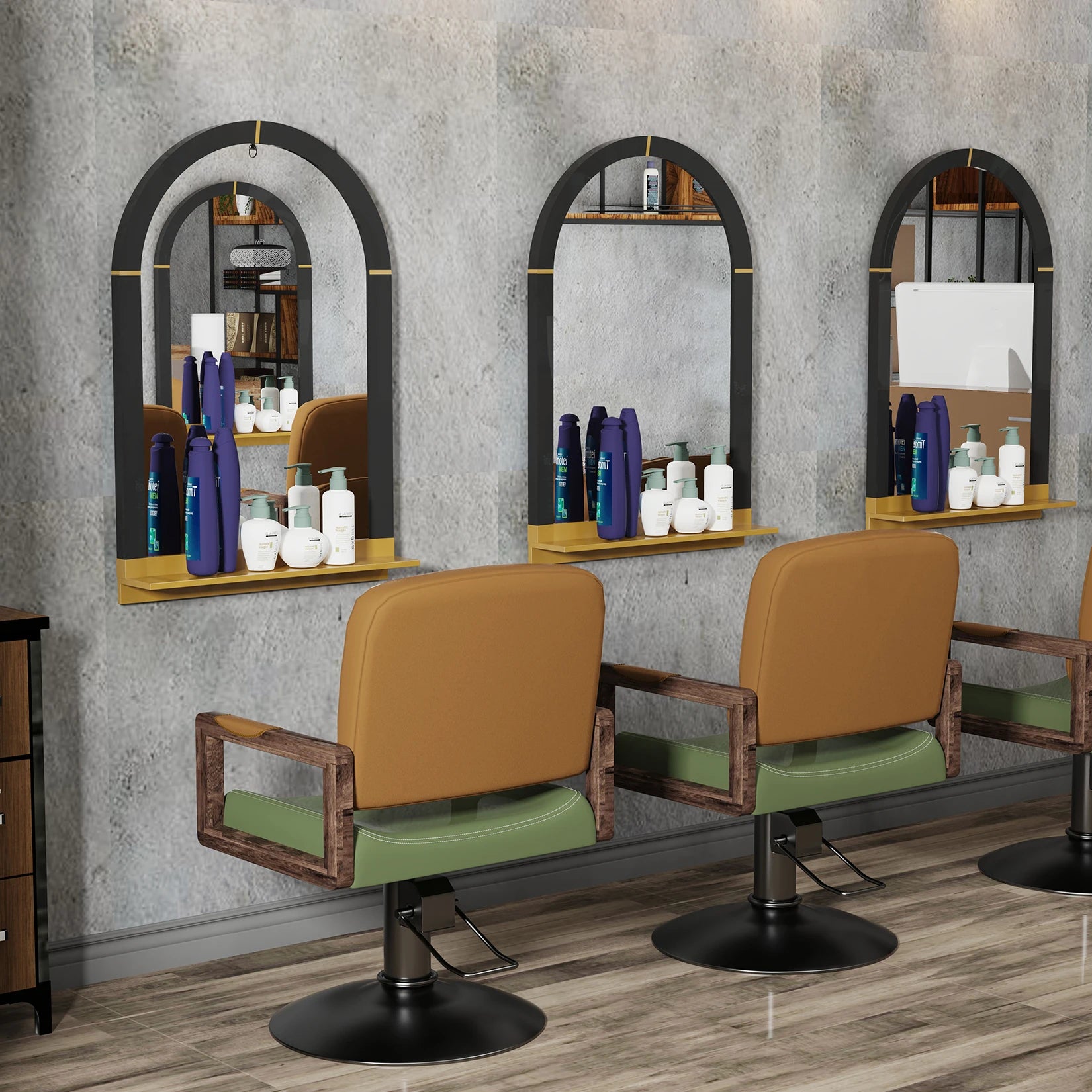 Arched Wall Mirror with Shelf Metal Framed Decorative Mirrors for Wall Decor, Living Room, Bathroom Vanity