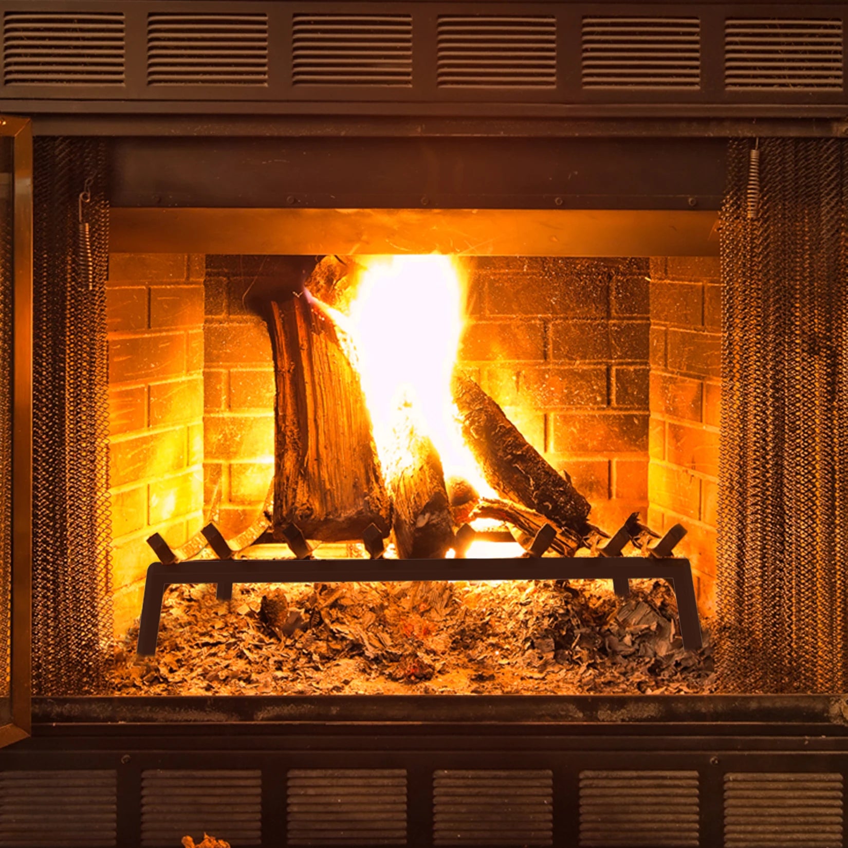 Fireplace Grate 26.4 inch Solid Steel Heavy Duty Firewood Log Burning Rack Bar Fire Grates for Outdoor Kindling Tools Pit