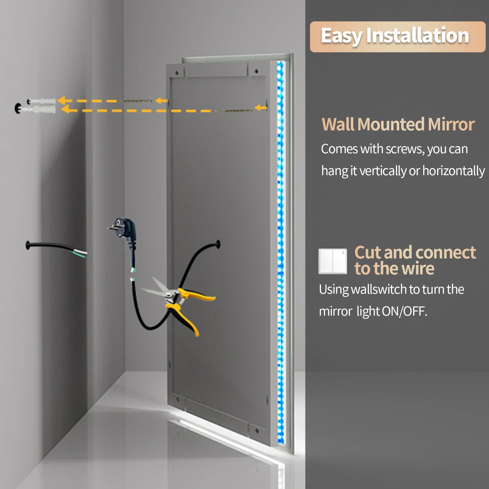 RGB Backlit Front Lighted Mirror 32 Inch Square Dimmable 11 Color Changing Smart Anti-Fog Vanity Mirrors with Light Memory