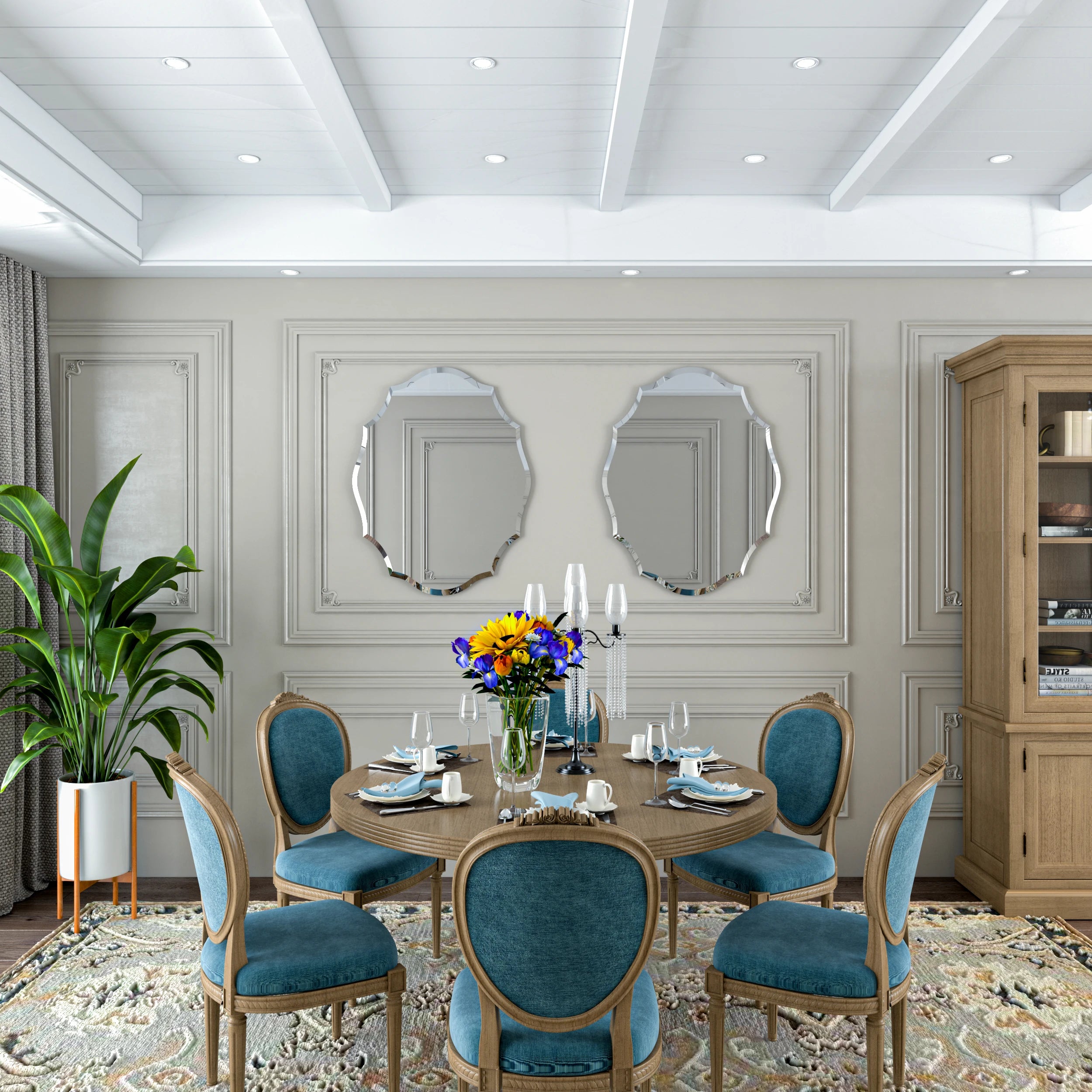 Extra Large Frameless Scalloped Hanging Oblong Silver Wall Mirror for Any Entryway, Bathroom, Vanity, Bedroom or Any Other Room