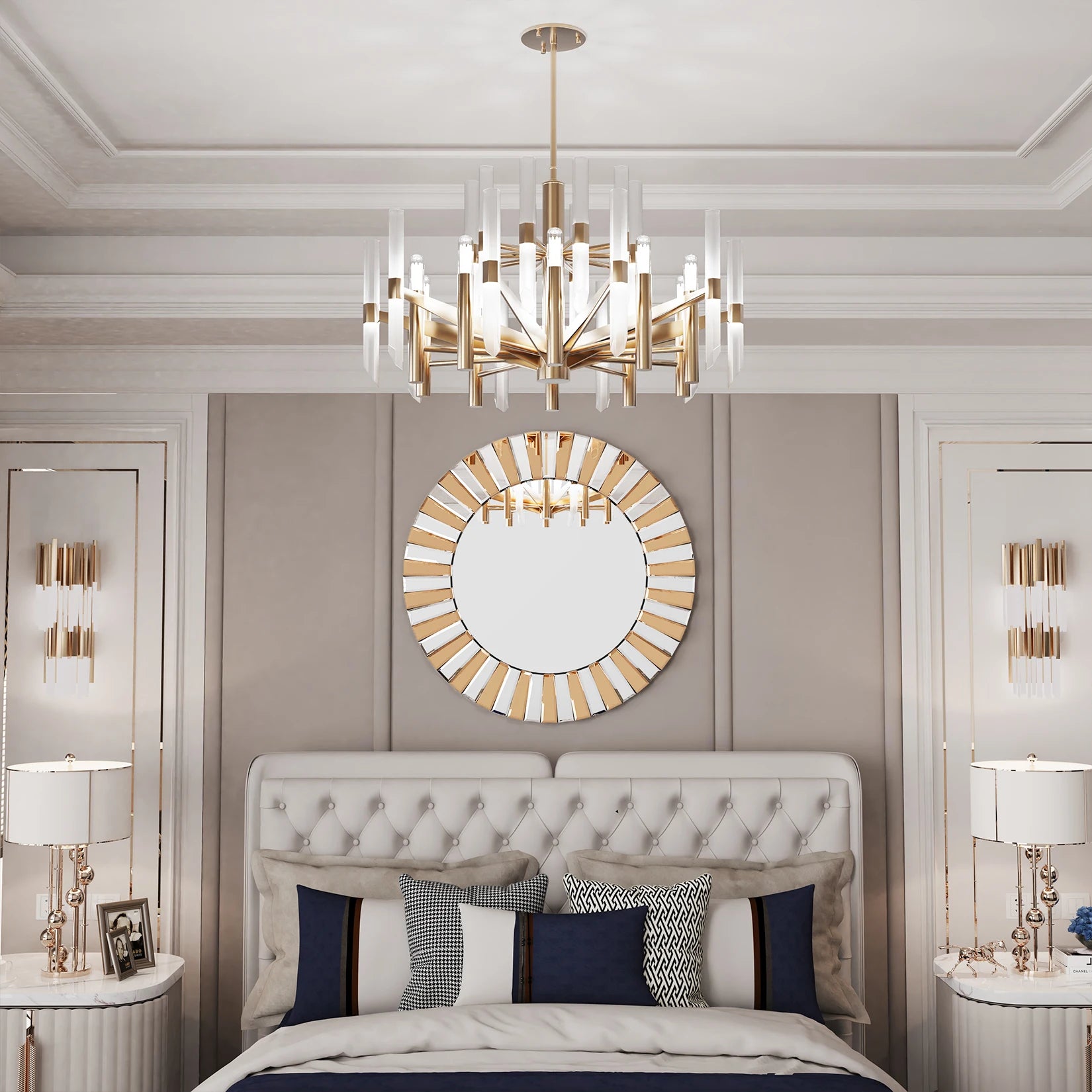 Decorative Mirrors Round Sunburst Wall Mirror Beveled Edge Glass Bathroom Vanity Mirror Hanging Accent Mirrors for Living Room