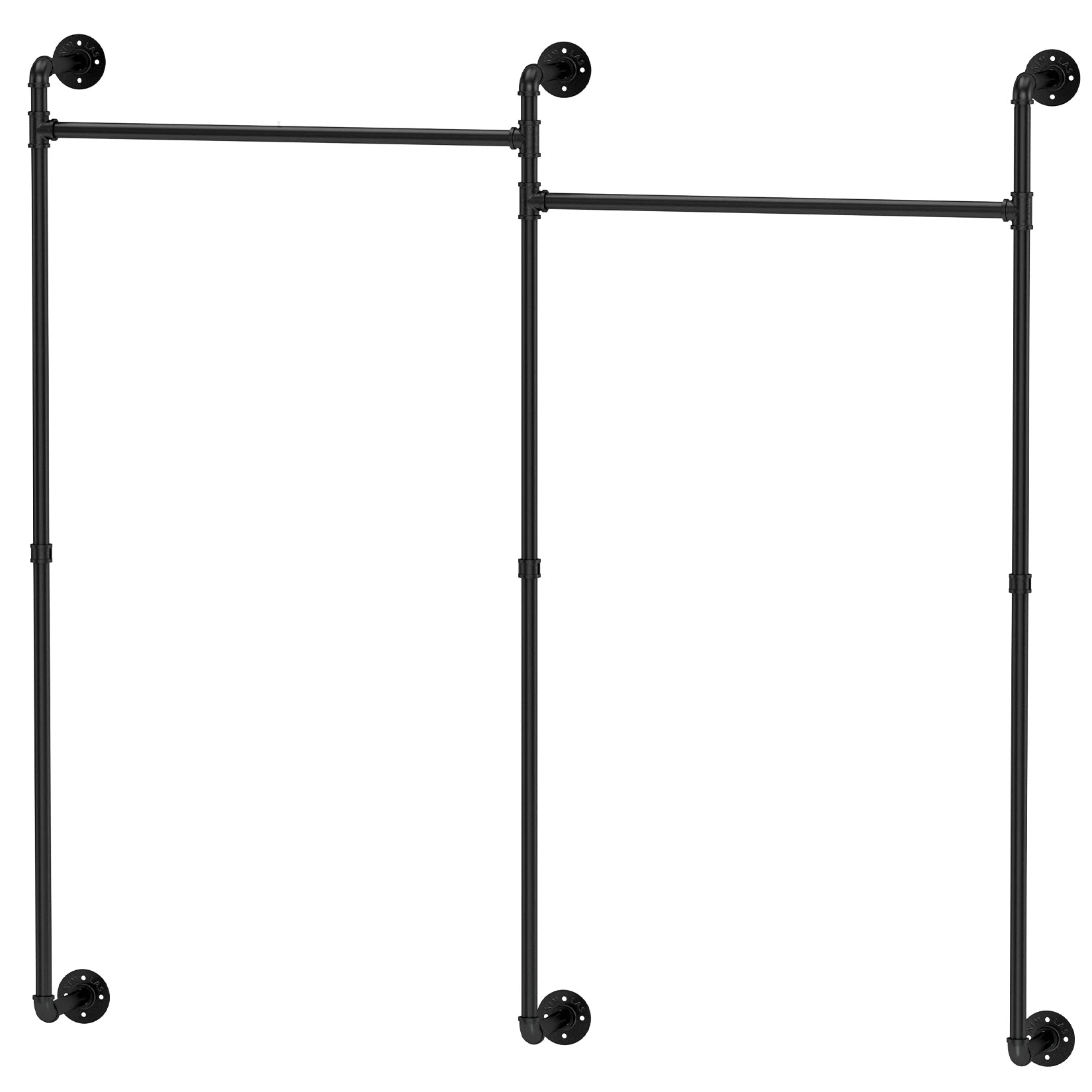 Heavy Duty Industrial Pipe Clothes Rack Wall Mounted Black Iron Garment Bar Closet