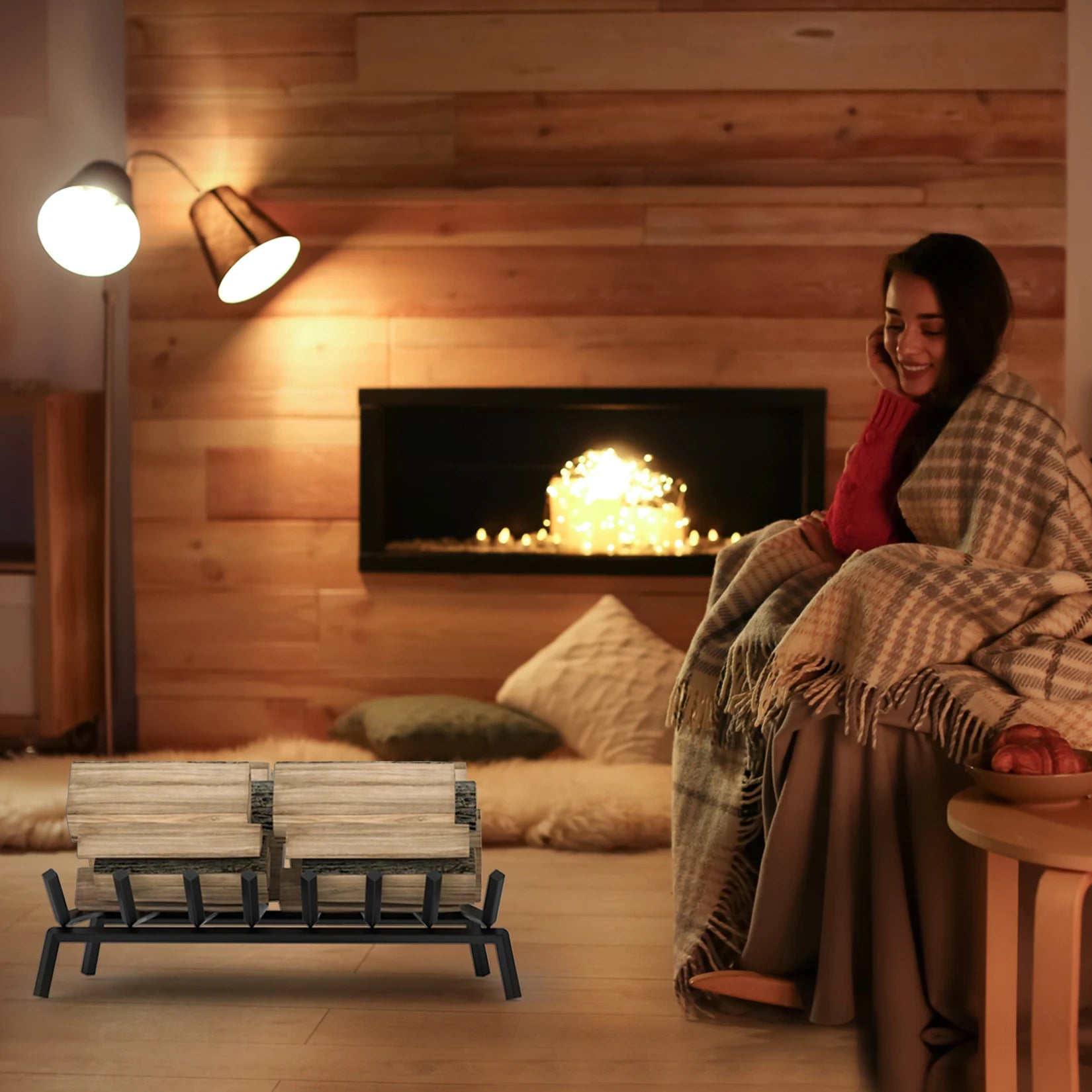 Fireplace Grate 26.4 inch Solid Steel Heavy Duty Firewood Log Burning Rack Bar Fire Grates for Outdoor Kindling Tools Pit