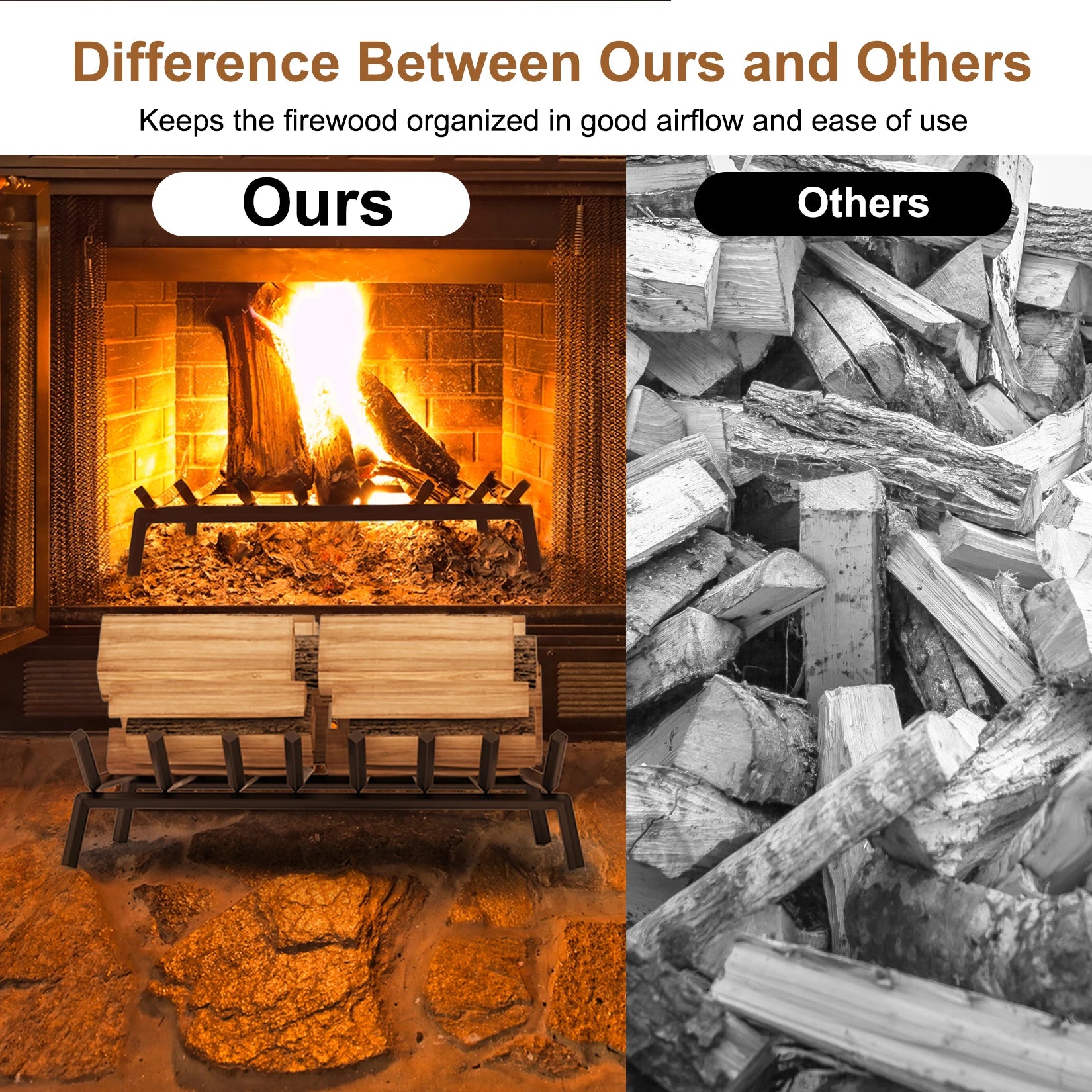 Fireplace Grate 26.4 inch Solid Steel Heavy Duty Firewood Log Burning Rack Bar Fire Grates for Outdoor Kindling Tools Pit