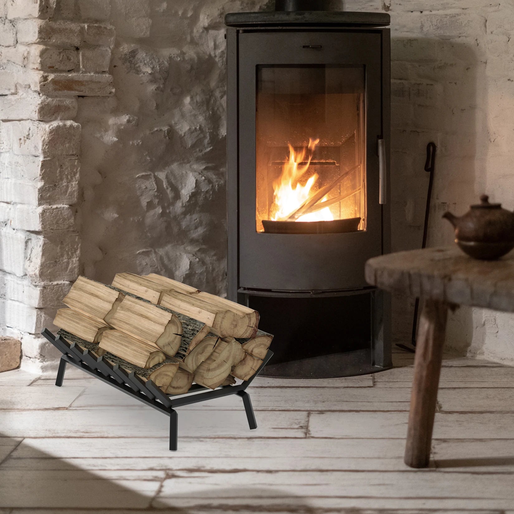 Fireplace Grate 26.4 inch Solid Steel Heavy Duty Firewood Log Burning Rack Bar Fire Grates for Outdoor Kindling Tools Pit