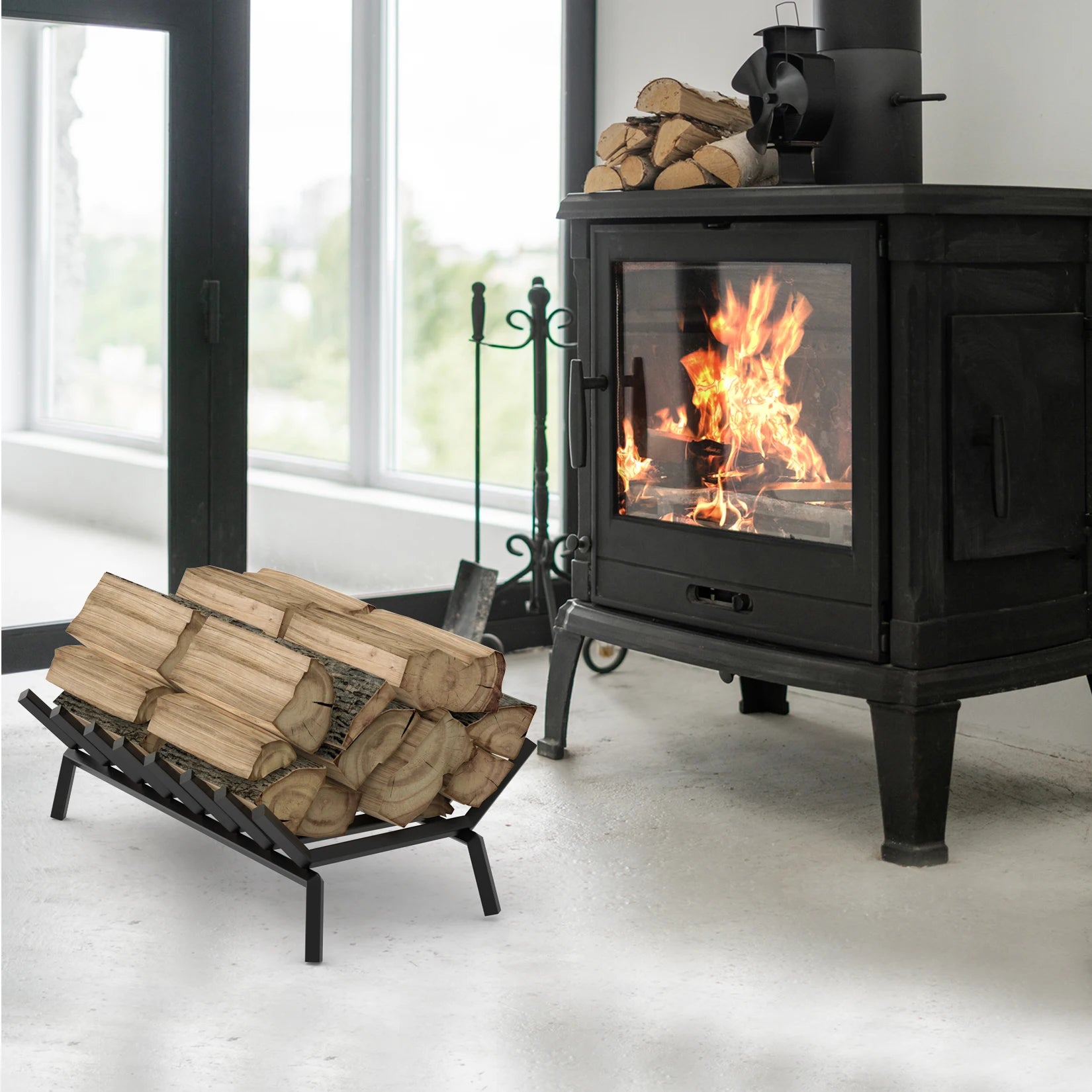 Fireplace Grate 26.4 inch Solid Steel Heavy Duty Firewood Log Burning Rack Bar Fire Grates for Outdoor Kindling Tools Pit