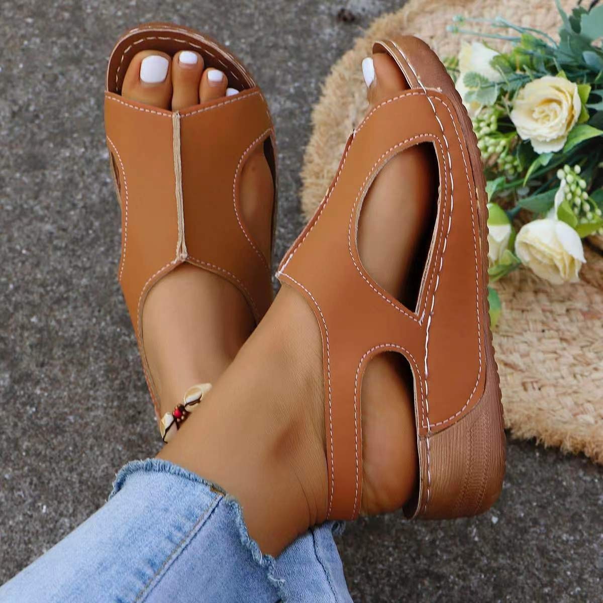 Summer Wedges Sandals With Elastic Band Design Casual Fish Mouth Shoes For Women
