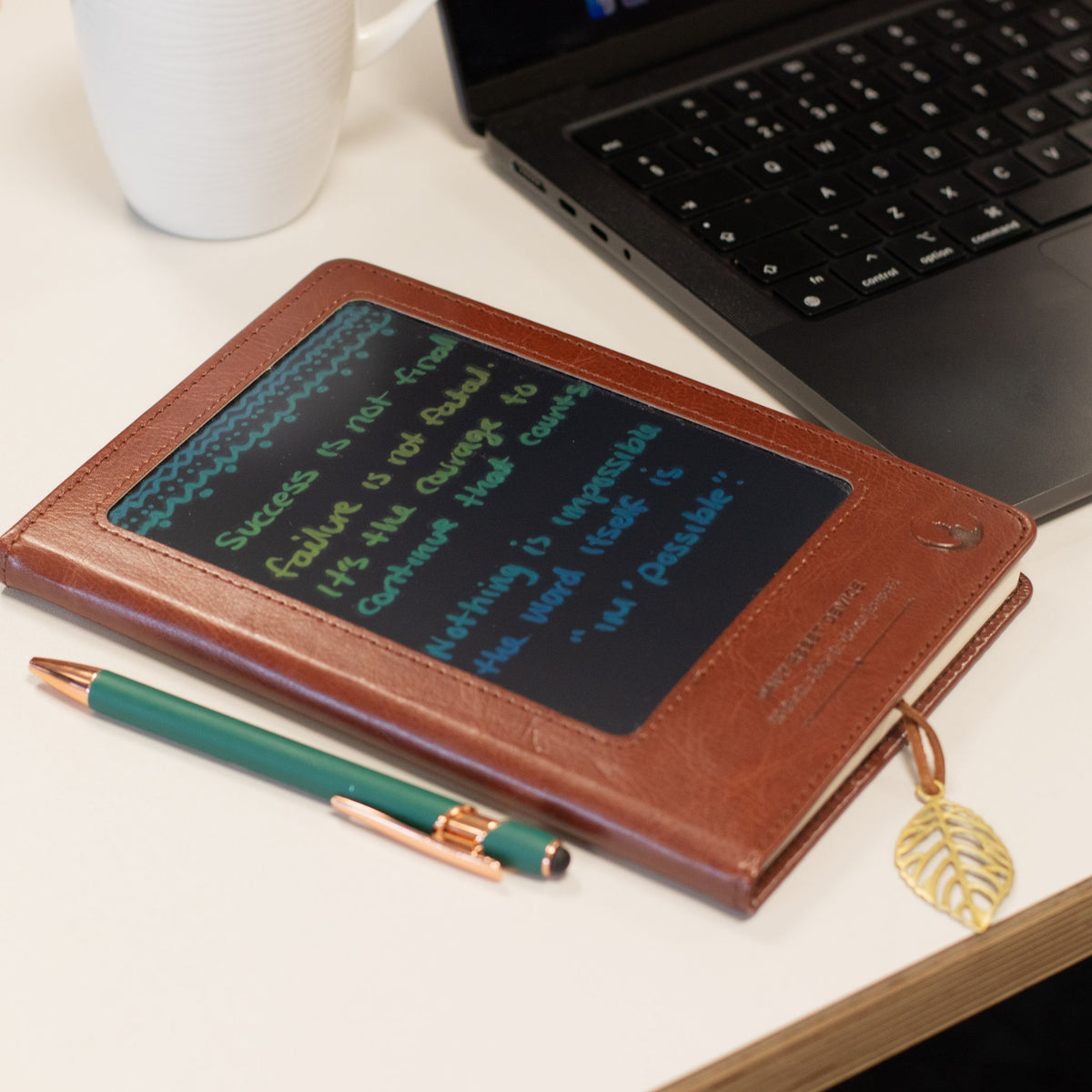 A5 Intention Note Book - LCD Wipe Screen - Red Leather Effect - 160 Pages
