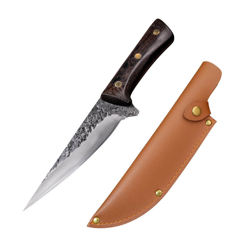 Handmade Forged Chef's Knife – High Carbon Steel with Leather Sheath & Wenge Wood Handle for Kitchen & BBQ