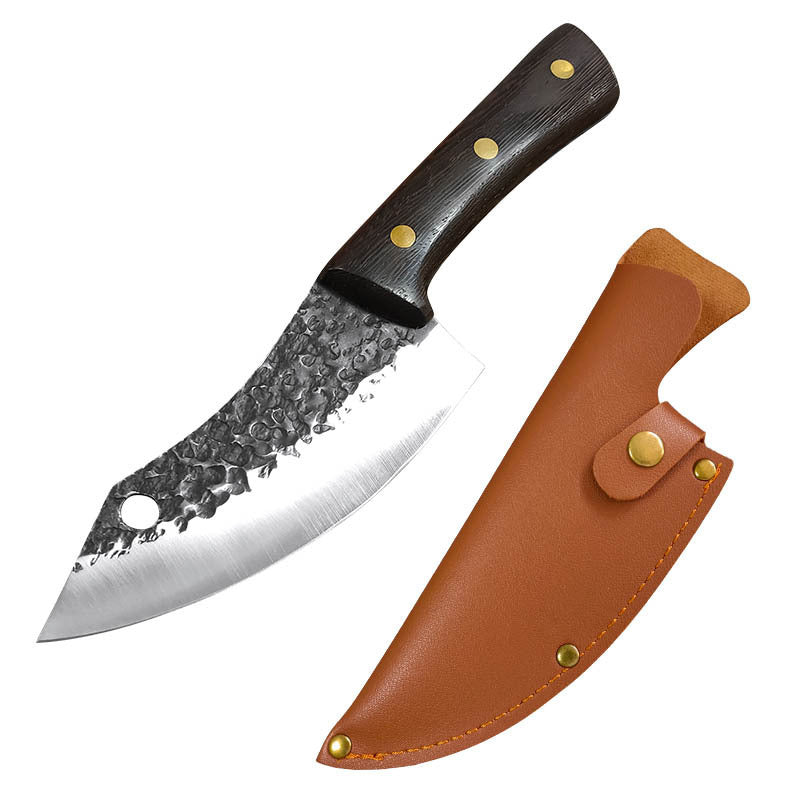 Handmade Forged Chef's Knife – High Carbon Steel with Leather Sheath & Wenge Wood Handle for Kitchen & BBQ