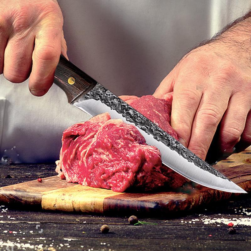 Handmade Forged Chef's Knife – High Carbon Steel with Leather Sheath & Wenge Wood Handle for Kitchen & BBQ