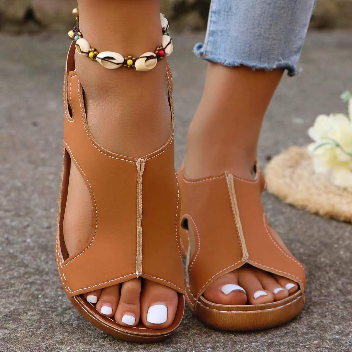Summer Wedges Sandals With Elastic Band Design Casual Fish Mouth Shoes For Women