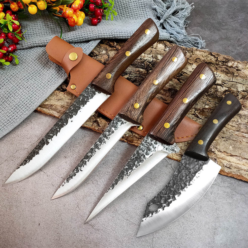 Handmade Forged Chef's Knife – High Carbon Steel with Leather Sheath & Wenge Wood Handle for Kitchen & BBQ