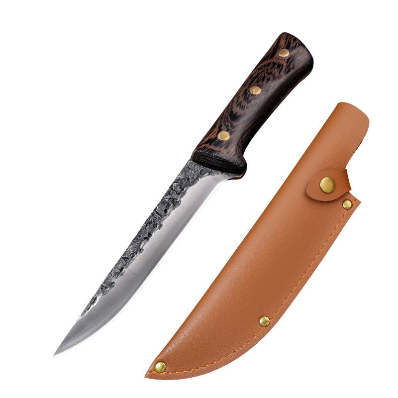 Handmade Forged Chef's Knife – High Carbon Steel with Leather Sheath & Wenge Wood Handle for Kitchen & BBQ