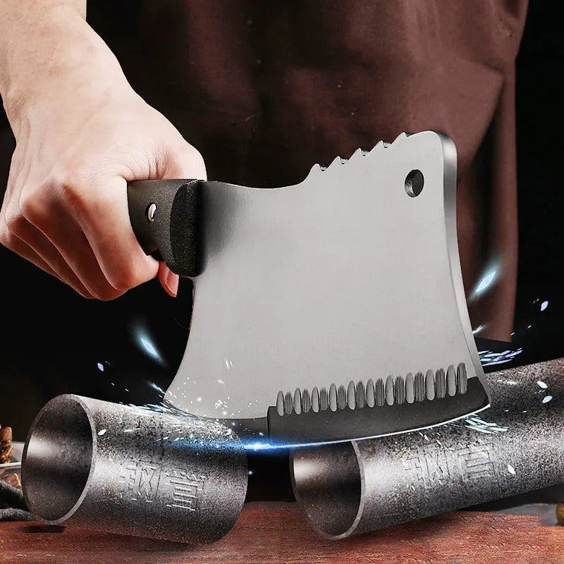 Chef's Meat Cutting Knife Stainless Steel Black Blade Kitchen Knife Slicing Knife Meat Vegetables Knife Sharp Camping Cooking Cleaver Chef Butcher