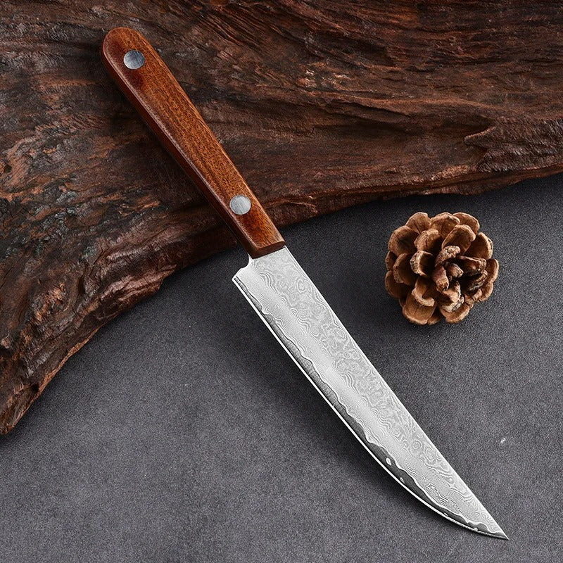 Forged Damascus Steel Steak Set Blade Sharp Peeling Fruit Knife Smooth Solid WoodHandhandle Boning Knife