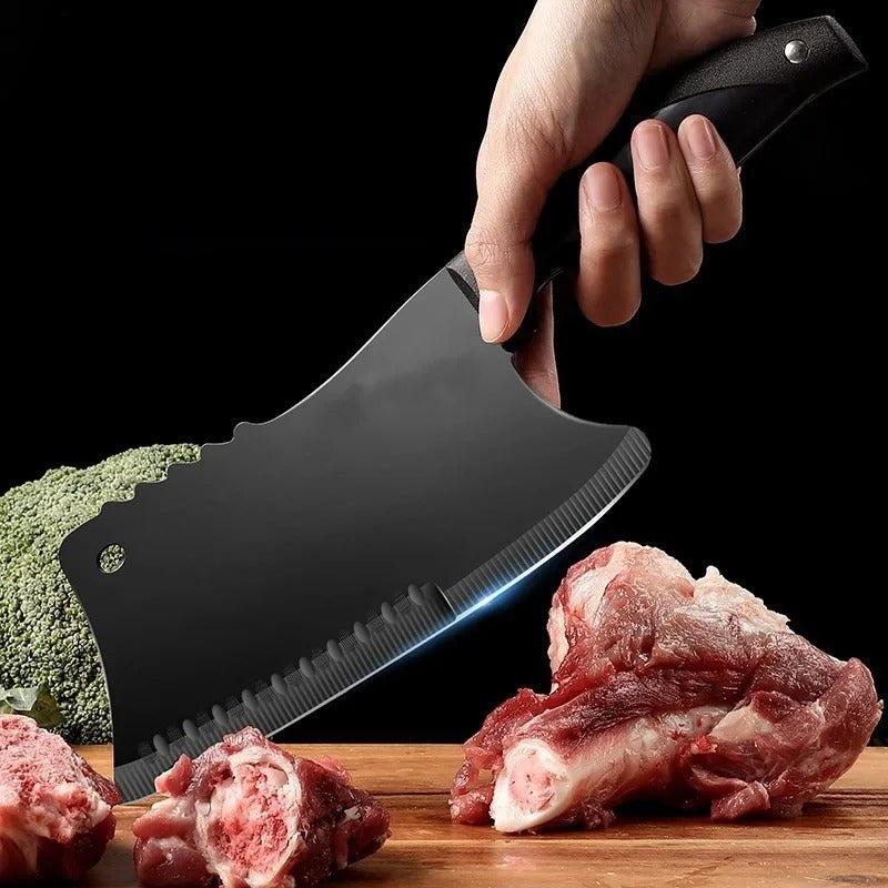 Chef's Meat Cutting Knife Stainless Steel Black Blade Kitchen Knife Slicing Knife Meat Vegetables Knife Sharp Camping Cooking Cleaver Chef Butcher