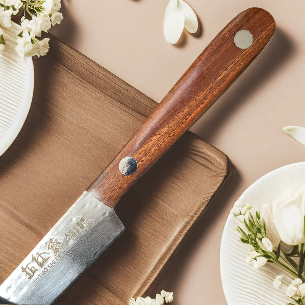 Forged Damascus Steel Steak Set Blade Sharp Peeling Fruit Knife Smooth Solid WoodHandhandle Boning Knife