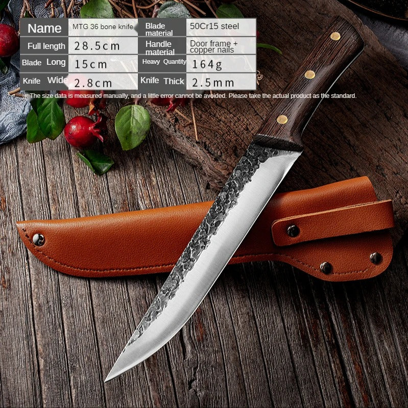 Handmade Forged Chef's Knife – High Carbon Steel with Leather Sheath & Wenge Wood Handle for Kitchen & BBQ