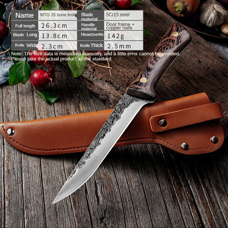 Handmade Forged Chef's Knife – High Carbon Steel with Leather Sheath & Wenge Wood Handle for Kitchen & BBQ