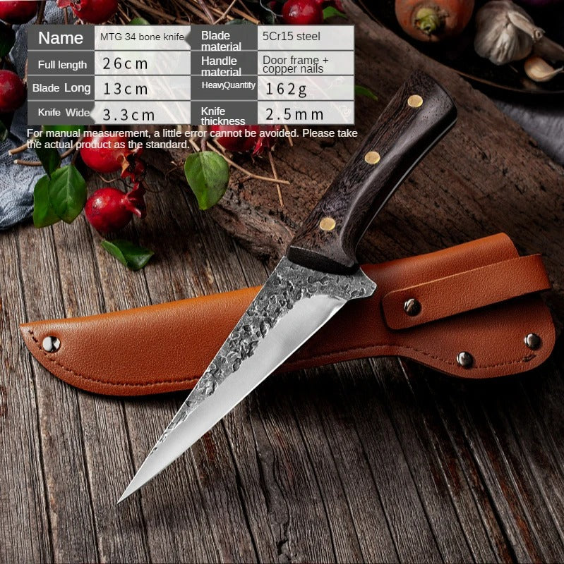 Handmade Forged Chef's Knife – High Carbon Steel with Leather Sheath & Wenge Wood Handle for Kitchen & BBQ